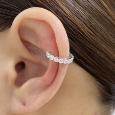 0.7ct F/VS2 Round Cut Lab Created Diamond White Gold Cuff Earring Certified picture