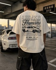 Unlike Humans Performance Graphic T Shirt Cream Large Oversized Y2K JDM Car Tee picture