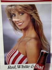 Sexy 1980’s RED WHITE & BUD BUDWEISER Girls Vintage Beer Poster 28 X 20 Memories picture