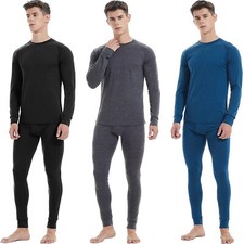 Men 100% Merino Wool Base layer Set Winter Underwear Bottom Long Sleeve Top Gift picture