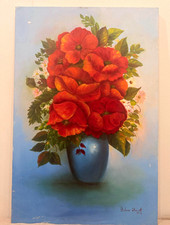 Vintage 1998 Original Oil Painting by SoCal Artist Gudrun Stennett 24x36 Poppies picture
