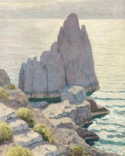 Vintage Italian Coastal Painting Seacape Giclee Print on Fine Art Paper picture
