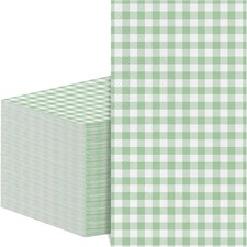 2 Ply Sage Green and White Plaid Bathroom Napkins, 60 Pcs Gingham Napkins picture