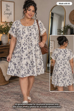 Torrid Size 1 (1X,  14/16) Ivory, Blue & Black Floral Mini Dress PTP 22 in picture