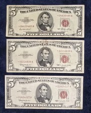 Lot of (3) Vintage $5 Red Seal Star Notes - Series 1953 & 1963 - Rare... picture