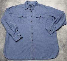 Vintage Polo Ralph Lauren Chin Strap Donington Button Up Sz L 90s Blue Chambray picture