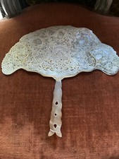Vintage Indonesian Hand Fan – Javanese Ceremonial Hide & Horn – Painted & Pierce picture