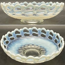 Fenton Opalescent White & Blue Open Lace Basketweave Bon Bon Dish c1930s USA 7