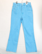 Topshop Kort Denim Pants Women 12 High Rise Button Fly Slit Hem Blue Chic Casual picture
