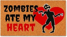 Funny Halloween Doormat: Zombies Ate My Heart Welcome Mat,Great Gift for Friends picture