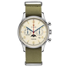 Men's Vintage Pilot Automatic Mechanical Watch Seagull Movement Chronograph Moon picture