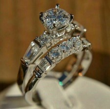 2.50Ct Lab Created Diamond Engagement Wedding Bridal Ring Set 14k White Gold Fn picture