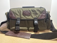 Vintage Orvis Battenkill Green Canvas Brown Leather Padded Gear Tackle Reel Bag picture
