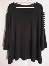 Tahari-Black Long Slit Sleeve Round Neck Knit Top Tunic-2X picture