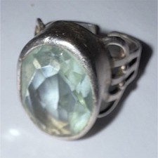 Vintage Sajen 925 Sterling Silver Green QuartzRing Adjustable Size 9 Heavy 11.1g picture