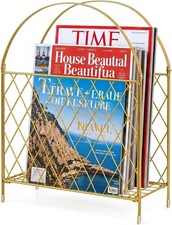 Medcph Gold Metal Magazine Holder, Magazine Rack & Storage Basket Organizer Top  picture