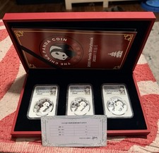 2020 China S10Y Panda Series 3-Coin Set First Releases, NGC MS 70/ Box Signed LB picture