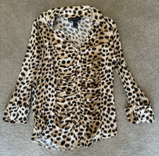 INC International Concepts S Leopard Print Rhinestone Button Front Blouse picture