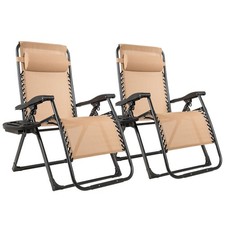 Costway 2PC Zero Gravity Chair Backyard Oversize Lounge Recliner Foldable Beige picture