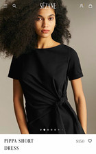 Sézane Pippa Black Tie Shift Dress Women’s L Boat Neck Short Sleeve Short Solid picture