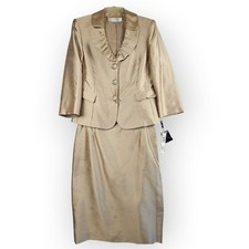 Tahari Arthur S NWT Levine Women's Gold Skirt Suit Sz 12 Ruffle Collar Formal picture