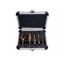5 Pc Cobalt Spiral Flute Step Drill Bit Set Straight Shank HSS Titanium Coating picture