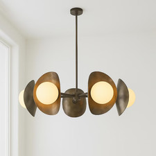 1950's Mid Century Modern Brass Chandelier Pendant Chandelier Light Fixture picture