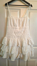 KIRIOUS Los Angeles Women’s White Smocked Ruffle Tiered 100% Cotton Sundress M picture
