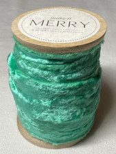 ANTHROPOLOGIE Ribbon 10 Yards WOODEN Spool GREEN VELVET FRAYED 2 INCH NWT picture