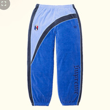 Umbro Supreme Men’s Blue Velour Colorblock Logo Jogger Pants S Drawstring picture
