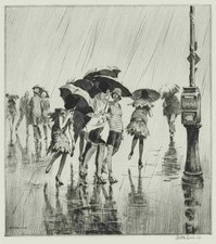 Martin Lewis - Wet Saturday American Etching Print picture
