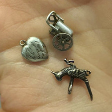 Vintage charm lot, road runner, vintage heart, and hand cart with moving wheel picture