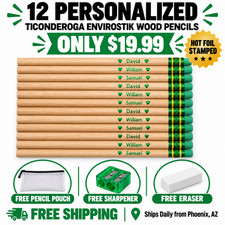 12 Personalized Ticonderoga EnviroStik #2 Wood Pencils Custom Name Gift picture