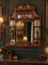 Rare Antique Inlaid Mirror Victorian Edwardian Bevelled Wall Overmantel 141cm picture