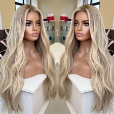 Long Wavy Hair Loss Wig Highlight Blonde 13x4 Lace Front Wigs Synthetic Hair picture
