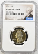 1987 S Proof Washington Quarter Graded NGC PF-69 UCAM w/ G. Washington Label picture