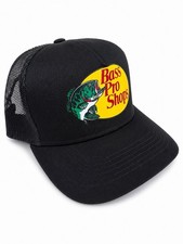 Bass Pro Shops Snapback Hat Cap Black Mesh-Back Trucker Adult Fishing picture