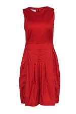 Akris Punto - Red Cotton Pleated Skirt Dress Sz M picture