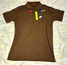 American Breed Geometric Stretch Brown Short Sleeve Cotton Polo Shirt Men’s M picture