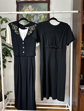 LOT 1960s/1980s Vintage Black Midi Dresses - Size L picture