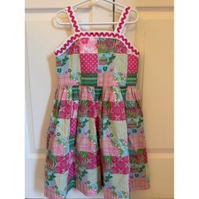 NWOT Hartstrings girls Pink and Green Patchwork Dress ric rac 6x picture