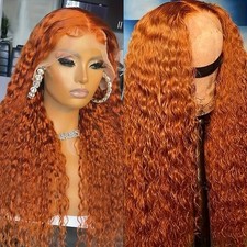 Glueless Long Loose Curly Ginger Orange Lace Front Wigs Women Party Pre Plucked picture
