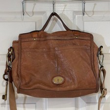 Fossil Long Live Vintage Brown Leather Satchel Crossbody Bag Messenger Cognac picture