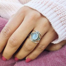 Genuine Moonstone 925 Sterling Silver Oval Shaped Ring Hand Made Ships From USA picture