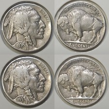 Lot of (2) Buffalo Nickels: 1936-S & 1937-S - XF & VF+ **Low Mintage** picture