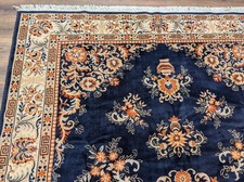 Chinese Wool Rug 8x11, Navy Blue and Cream, Belgium Power Loomed Carpet, Vintage picture