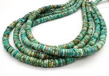 Natural Arizona Blue Green Turquoise Smooth Flat Round Heishi Gemstone Beads picture