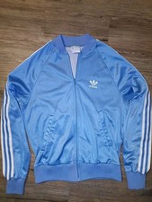 Vintage 80s Adidas ATP Keyrolan Track Jacket Made in USA Light Blue Trefoil Sz S picture