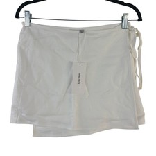 NEW Rhythm Louise Wrap Mini Skirt White Rayon Linen Blend Tie Waist Size S picture