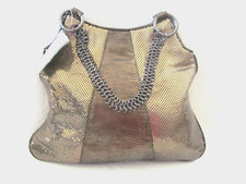 Vintage WHITING & DAVIS Gold Mesh and Leather Purse Chain Straps NEW WITH TAGS picture